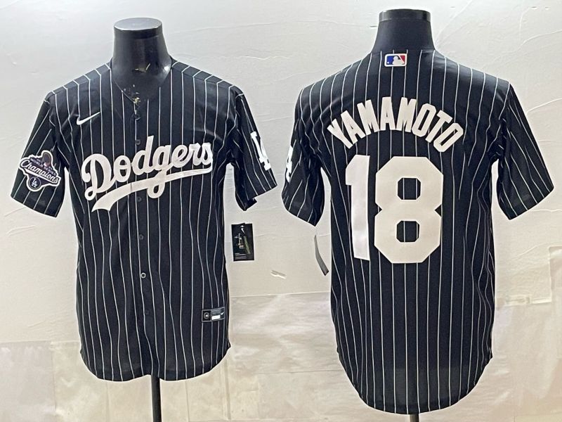Men 2026 Nike Los Angeles Dodgers #18 Yamamoto Black stripe Game MLB Jersey 011